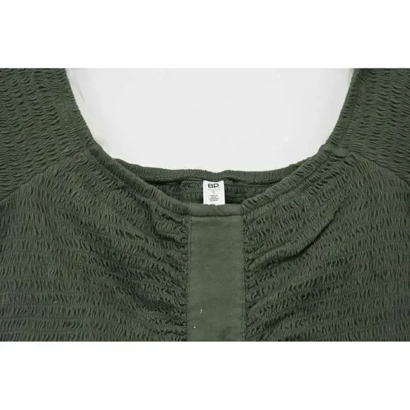 BP Womens Smocked Off the Shoulder Top Short Sleeve Stretchy Knit Cotton Green L - Picture 5 of 6